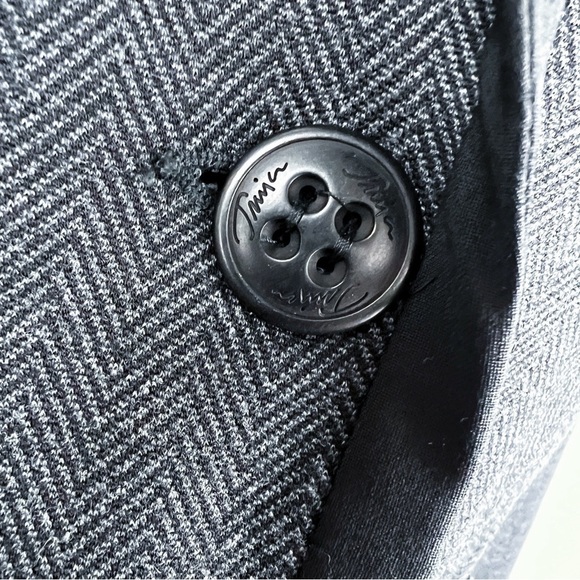 Trina Turk Herringbone Wool Blend Dark Gray Blazer 4 - Black Trim, Stretchy - Picture 3 of 11